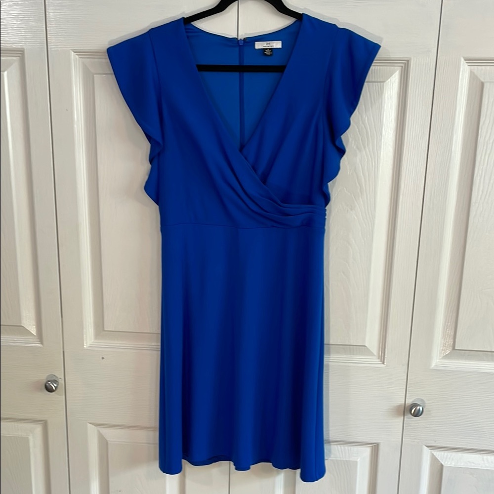 H by Halston Blue Sheath Mini Dress with V-Neck